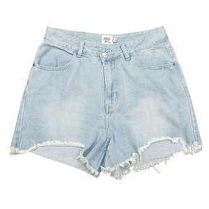 Princess Polly Denim‎ Jeans Shorts Sz 8 High Waist Frayed Hem Light Wash Blue